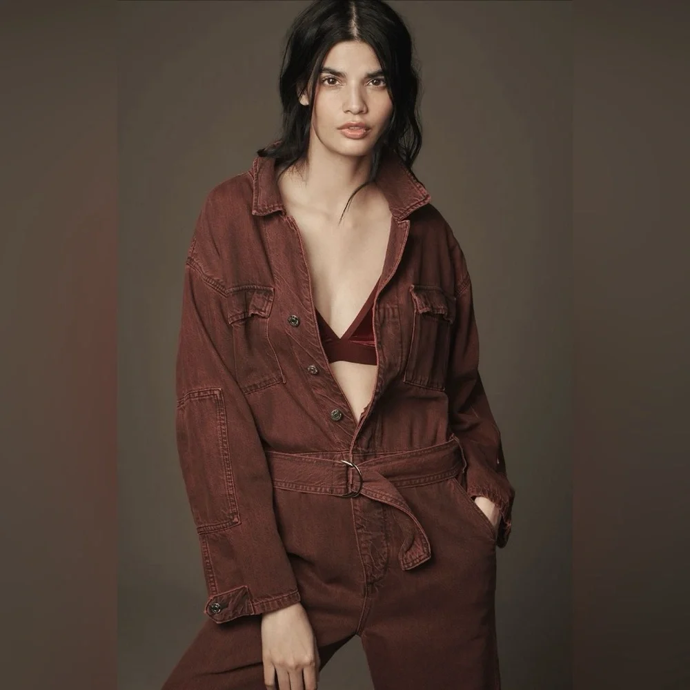 NWT Ética Larsen Utility Jumpsuit in broken heart red wine - L - Picture 4 of 12